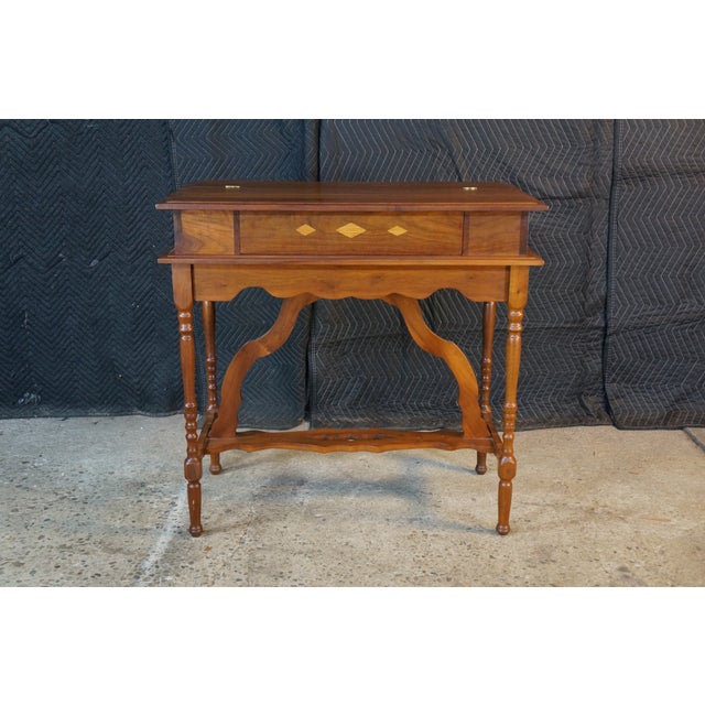 Antique Mission Arts & Crafts Walnut Inlaid Spinet Secretary Desk Console Table For Sale - Image 6 of 18