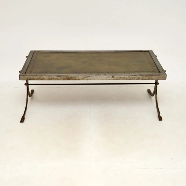 Mid-Century Modern French Steel and Leather Coffee Table, 1960s For Sale - Image 3 of 10
