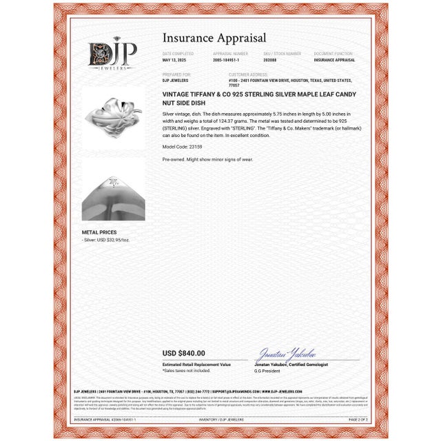 Tiffany and Co. Vintage Tiffany & Co 925 Sterling Silver Maple Leaf Candy Nut Side Dish For Sale - Image 4 of 4