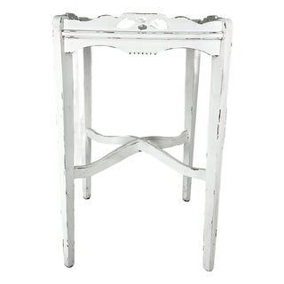 Vintage Shabby Chic Farmhouse Chippy Paint Wood Gallery Side Table. For Sale
