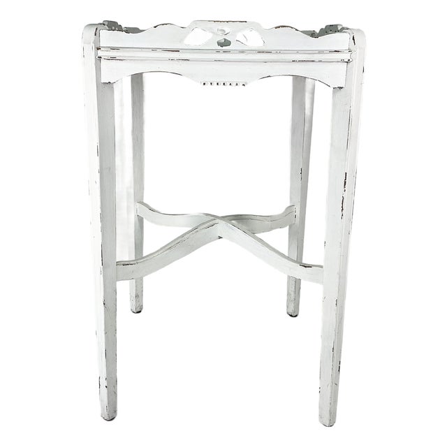 Vintage Shabby Chic Farmhouse Chippy Paint Wood Gallery Side Table. For Sale