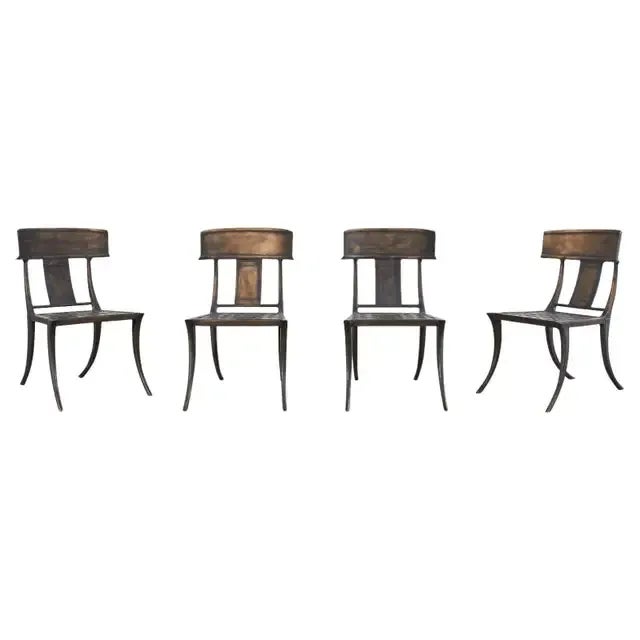 Set of Four Michael Taylor Bronzed Metal Klismos Garden Chairs For Sale - Image 13 of 13
