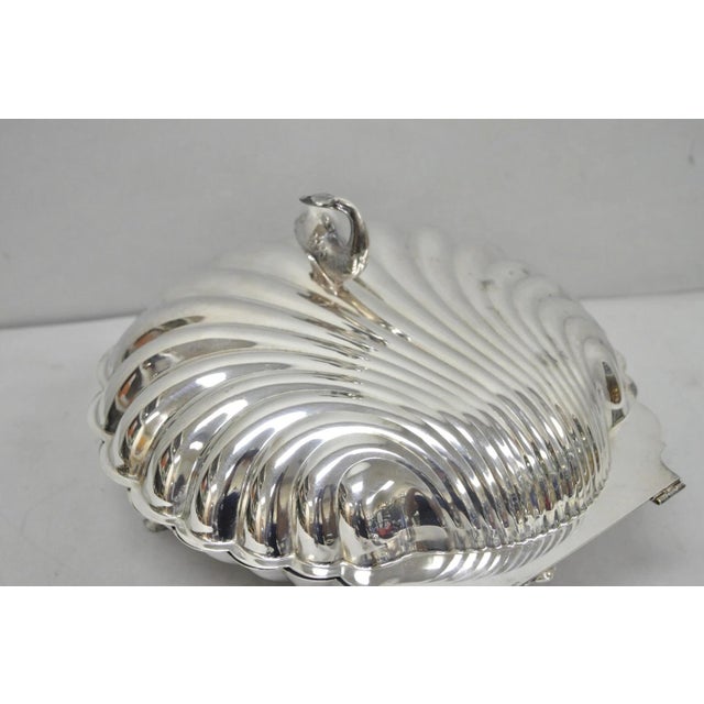 Vintage Eaton Silver Co Regency Silver Plated Clam Shell Warmer W Dolphin Handle For Sale - Image 10 of 18