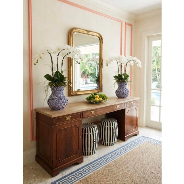 Pair of Vintage Italian Encrusted Floral Ceramic Vases in Dusty Lavender For Sale - Image 11 of 12