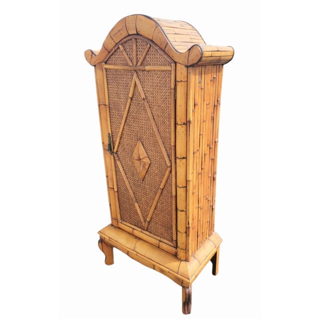 Brown Vintage Bamboo Pagoda 3 Shelf Palm Beach Regency Style Boho Storage Cabinet For Sale - Image 8 of 10