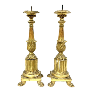 Italian Carved and Gilded Wooden Pricket Candlesticks, a Pair