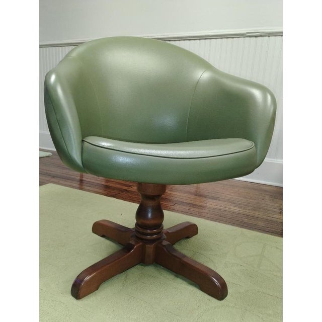Wood 1970s Custom Midcentury Avocado Green Vinyl Chairs - a Pair For Sale - Image 7 of 8