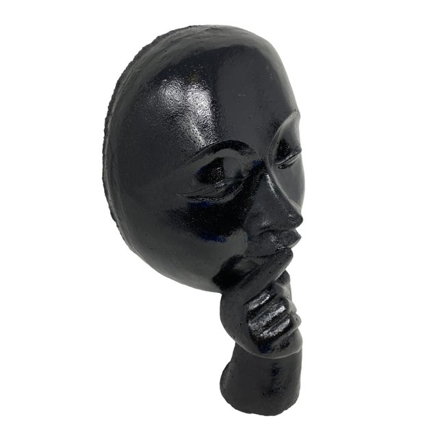 Abstract Vintage Black Concrete "Silence Is Golden" Abstract Sculpture With Integrated Hanger For Sale - Image 3 of 8