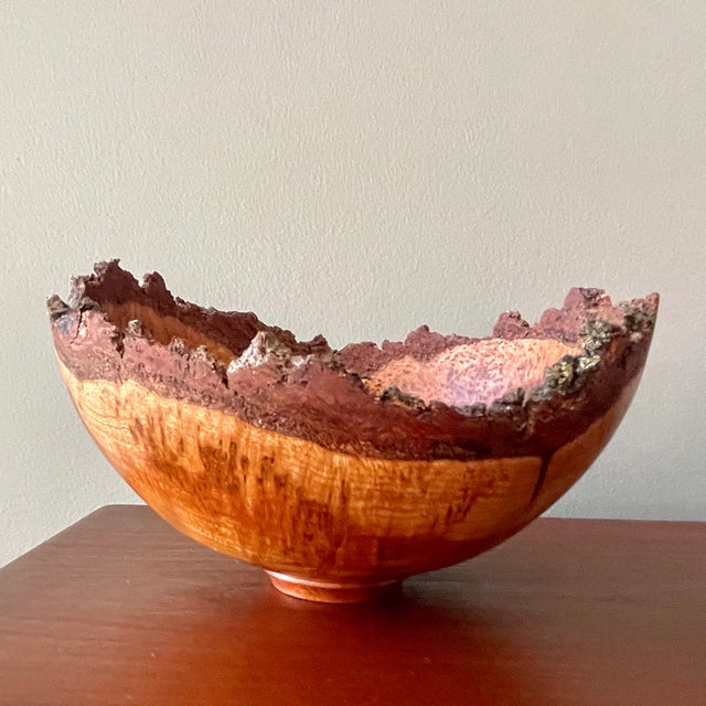 2014 Ed Sandle American Hand Turned Cherry Burl Live Edge Bowl For Sale - Image 10 of 12