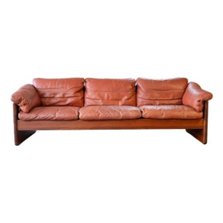 Vintage Danish Cognac Leather and Teak Sofa Attributed to Mikael Laursen For Sale