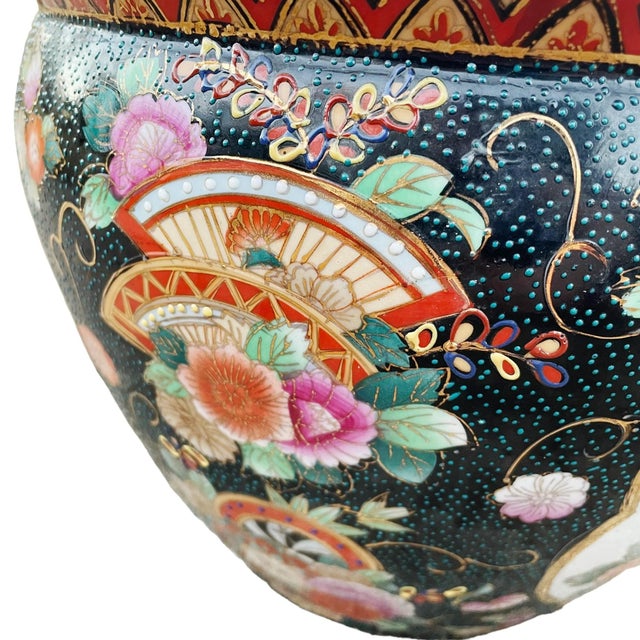 Vintage Chinese Porcelain Satsuma Planter With Birds and Floral Design