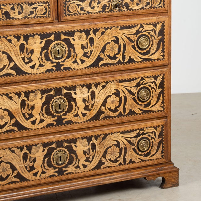 Early 19th Century Danish Oak Inlaid Five Drawer Cabinet With Angels For Sale - Image 10 of 11