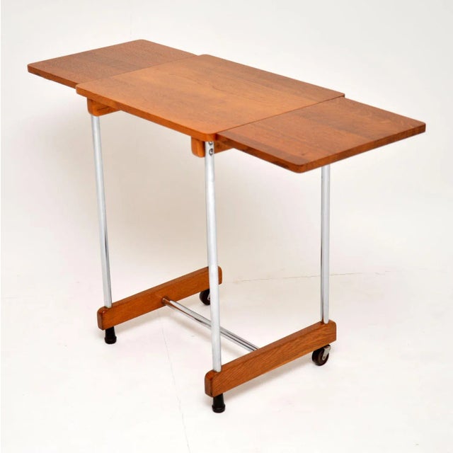 Oak and Chrome Drop Leaf Side Table, 1950s For Sale - Image 4 of 10