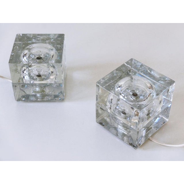 Glass Hand-Blown Ice-Glass Cube Table Lamps by Müller & Zimmer, Germany, 1970s, Set of 2 For Sale - Image 7 of 18
