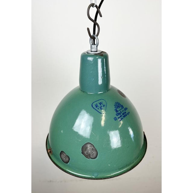 Industrial Green Enamel Factory Lamp, 1960s For Sale - Image 9 of 16