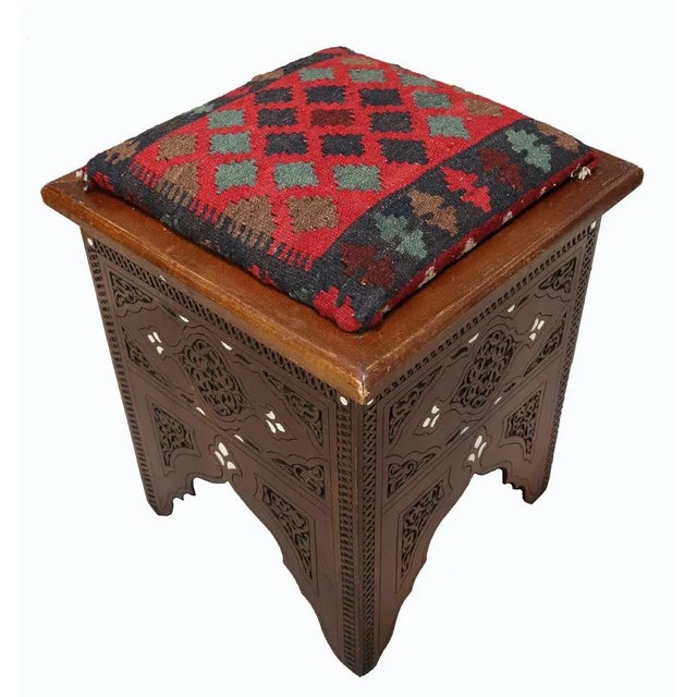 Vintage Carved Stool, Damascus, Syria, 1950s For Sale - Image 12 of 12