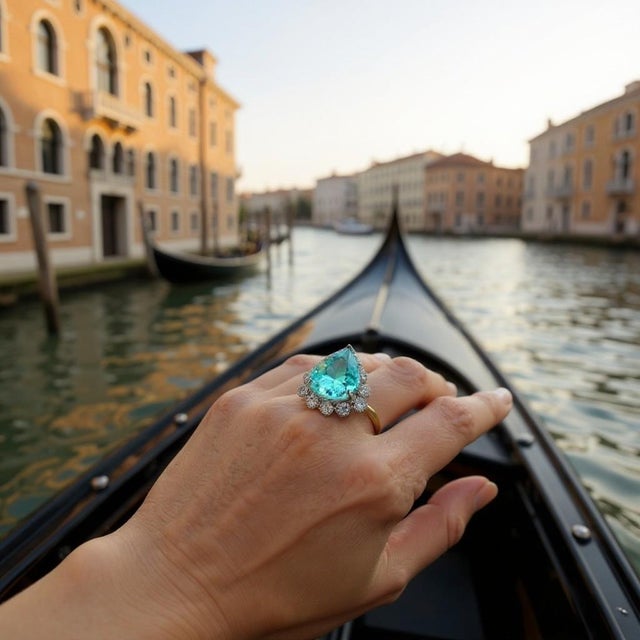 18 Karat White Yellow Gold Cocktail Ring Pear Apatite and Diamonds 10.05 Carat Size 5.5 For Sale - Image 12 of 13