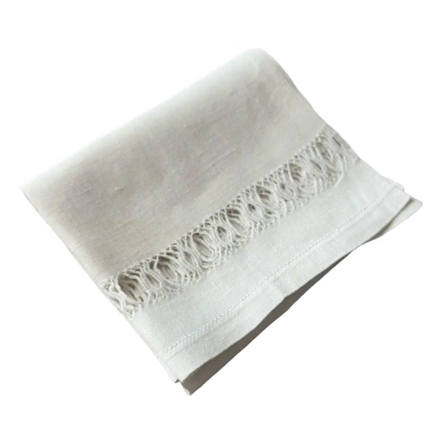 Antique French Linen Towel with Drawn Thread Work | Handwoven Flax Guest Towel | Trousseau Linen Textile | c. 1900 For Sale