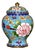 Vintage Blue Cloisonné Enamel Ginger Jar With Peony Motif and Lid For Sale
