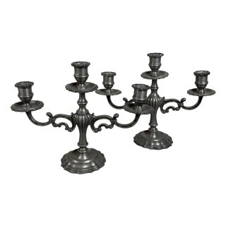 Vintage Three-Layer Pewter Candlesticks, 1960s, Set of 2 For Sale
