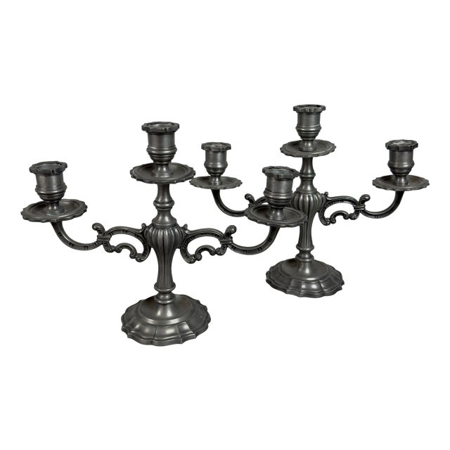Vintage Three-Layer Pewter Candlesticks, 1960s, Set of 2 For Sale