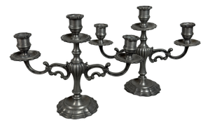 Vintage Three-Layer Pewter Candlesticks, 1960s, Set of 2