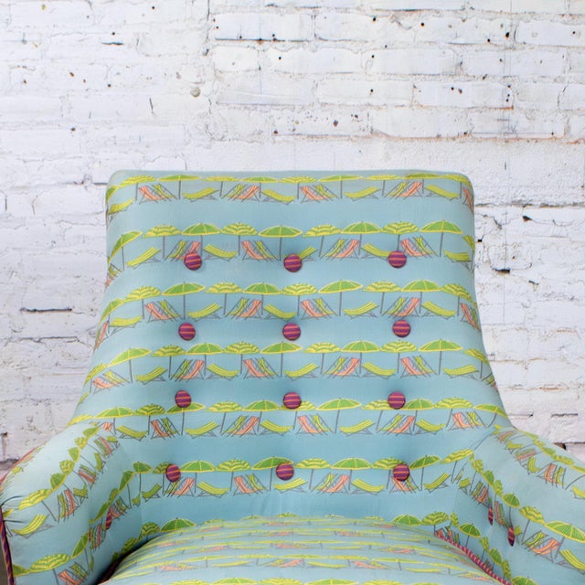Mid 20th Century Mid-20th Century Traditional Art Deco Club or Lounge Chair Upholstered W/Beachy Fabric & Bullion Fringe For Sale - Image 5 of 18
