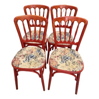 Vintage Thonet Style Bentwood Bistro Chairs With Grape Leaf Upholstery For Sale