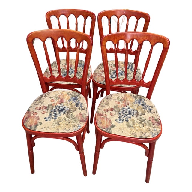 Vintage Thonet Style Bentwood Bistro Chairs With Grape Leaf Upholstery For Sale
