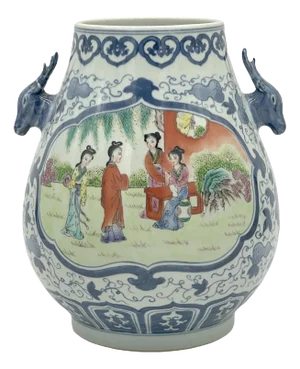 Chinese Export Porcelain Deer Handled Vase, 20th Century