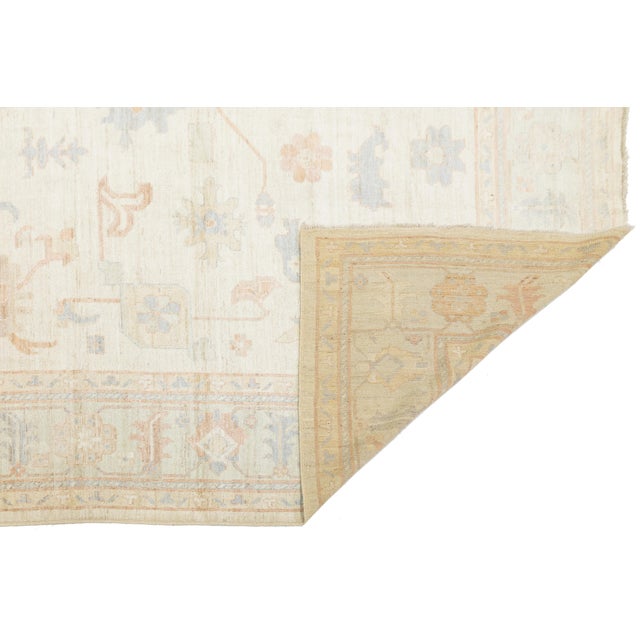 Modern 12x15 Serene Ivory & Pastel Modern Oushak Style Handmade Wool Rug For Sale - Image 3 of 12