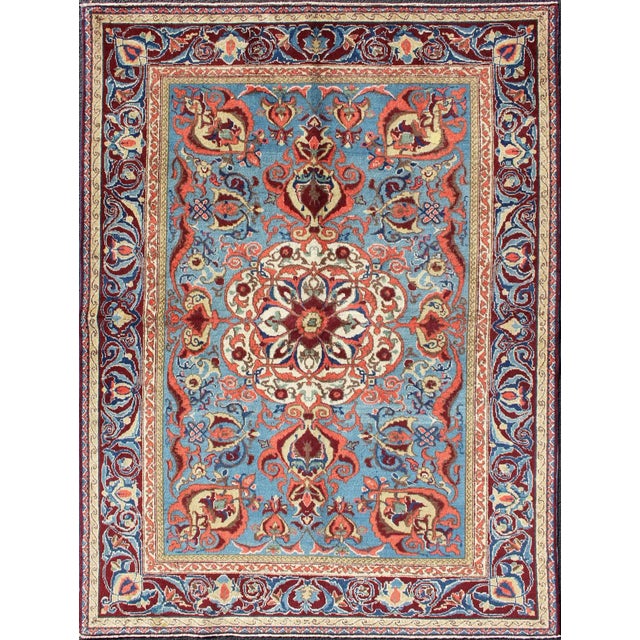 Antique Sivas Fine Rug With Blue Background Wine Border and Intricate Design For Sale - Image 11 of 11