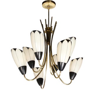Mid-Century Modernist Floating Tulip Chandelier in Frosted Glass & Black Enamel For Sale