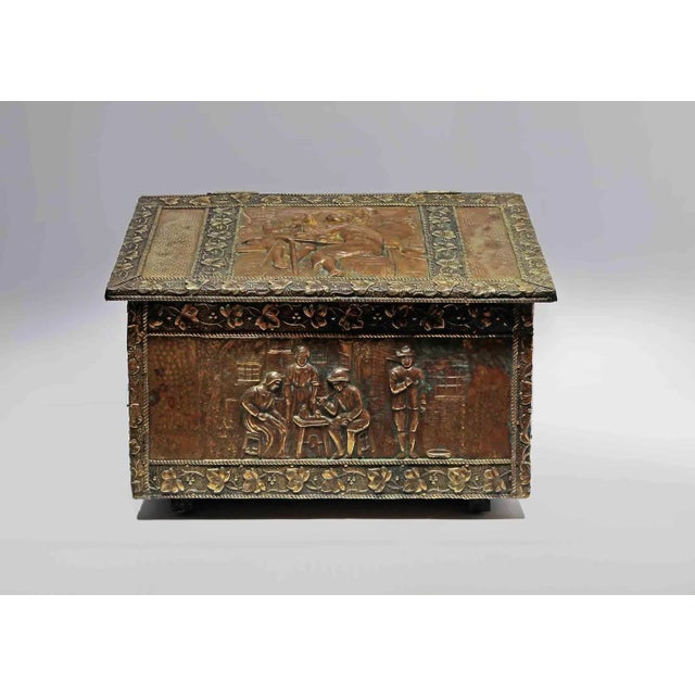 Antique Coal Kindling Box Copper and Brass Repousse For Sale - Image 10 of 12
