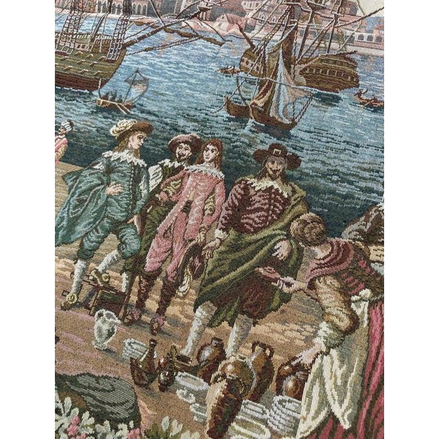 Vintage French Style Jacquard Port of Venice Tapestry in the style of Aubusson, 1970s For Sale - Image 14 of 18