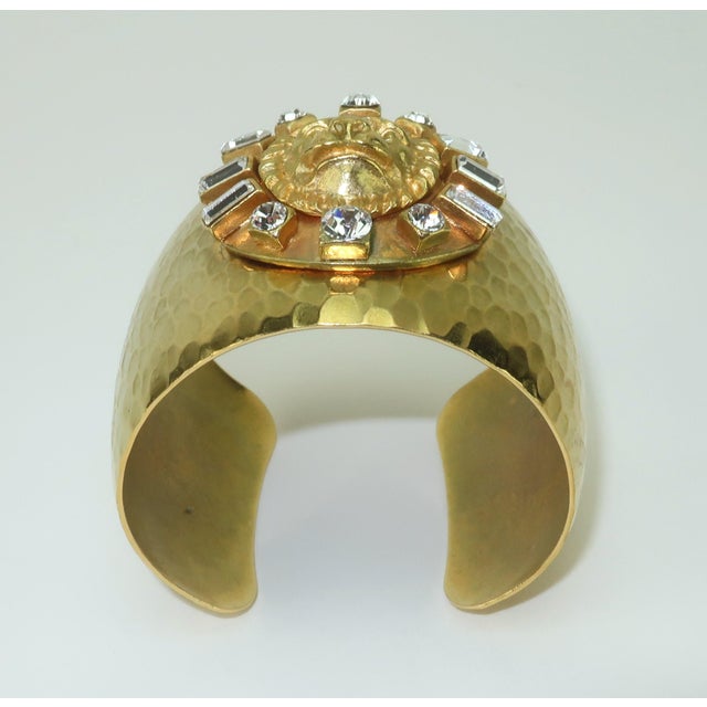 Gerard Yosca Gold Plate & Rhinestone Cuff Bracelet With Lion Motif For Sale - Image 9 of 12