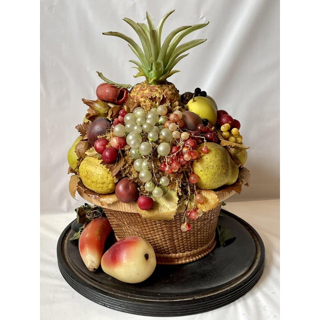 LARGE Antique Victorian Mantel Clock Glass Dome WAX FLOWER BASKET Rare Folk Art For Sale - Image 16 of 18