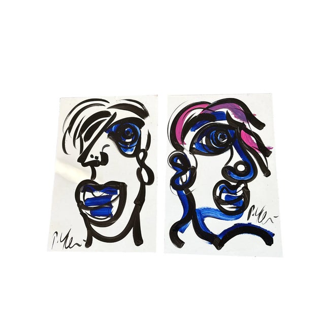 Great pair of original paintings by Peter Keil. Each are on hard painters board and depict cubist abstract profiles in...