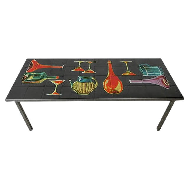 Vintage Table with Decorative Tiles For Sale