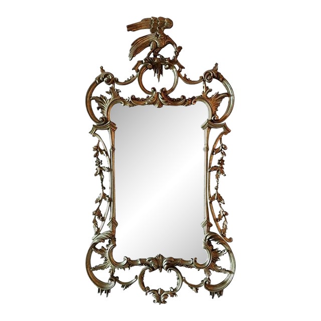 Giltwood Mirror Decorated With Scrolls and a Phoenix Finial, 20th Century For Sale