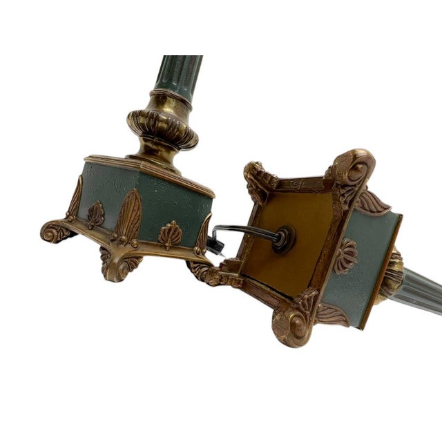 Forest Green Empire Style Green Metal and Brass Table Lamps, 1960s, Set of 2 For Sale - Image 8 of 10