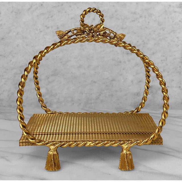 1970s Vintage Hollywood Regency Gold Rope & Tassel Hand Towel Napkin Holder For Sale - Image 5 of 7