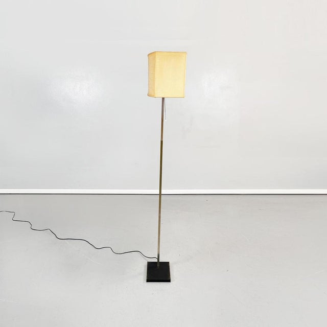 Mid-Century Modern Mid-Century Italian Floor Lamp in Fabric with Leather and Brass from Stilnovo, 1970s For Sale - Image 3 of 16