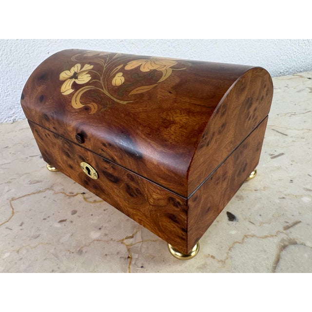 Handsome Italian Handcrafted Inlaid Burled Walnut Music Box For Sale - Image 12 of 12