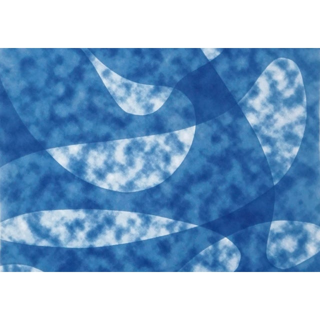 2021 "Misty Underwater Shapes" Contemporary Cyanotype on Watercolor Paper For Sale - Image 4 of 11