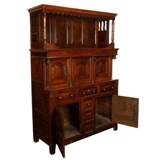 Antique Early 18th Century Carved Oak Welsh CWPWRDD Tridarn Cupboard Cabinet 1730 For Sale - Image 16 of 16