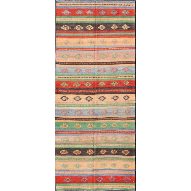 Mid 20th Century Vintage Turkish Kilim Carpet With Colorful Geometric Stripe Design For Sale - Image 13 of 13