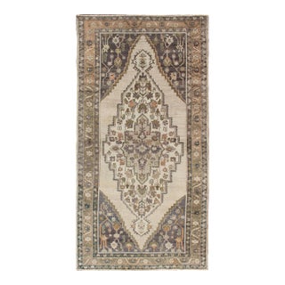Vintage Turkish Oushak Rug With Ivory Field and Deep Lavender and Sage 4'9 X 9'10 For Sale