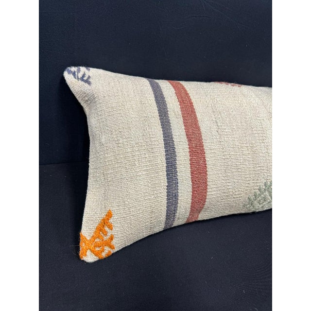 Turkish Hemp Pillow Cushion Natural Beige Orange Cushion Cover 14"x40" #30455 Enhance your home decor with our Kilim...