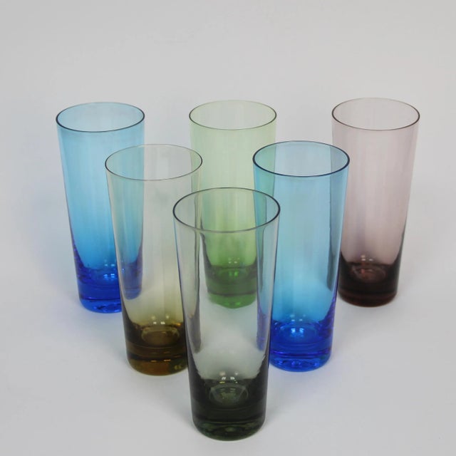 Vintage Colored Glass Glasses, 1960s, Set of 6, in Very Good conditions. Designed 1960 to 1969